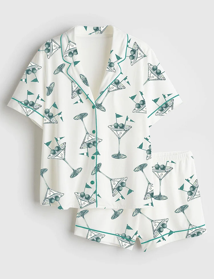 Women&rsquo;s Golf Martini Augusta Masters Golf Tournament Preppy Cocktails Print Short Sleeve Satin Pajama Set