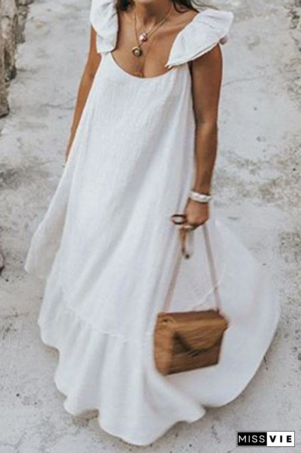 Fashion Street Solid Split Joint O Neck Sleeveless Dresses