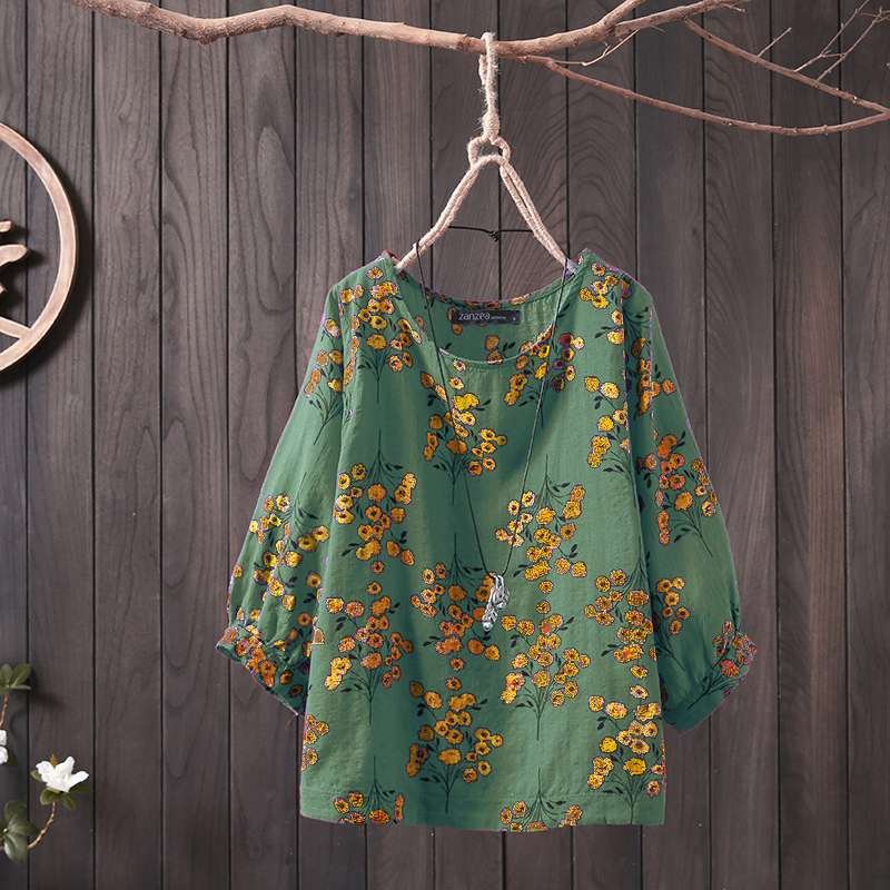 ZANZEA 2021  Women Tops and Blouses Casual Work Office Blusas Ladies Vintage Floral Tunic Tops Female Pritned Shirt