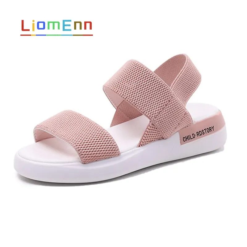 Women's Sandals 2021 Summer Elastic Fabric Flat Sandals Women Ladies Gray Pink Sandal Female Beach Shoes designer zapatos mujer