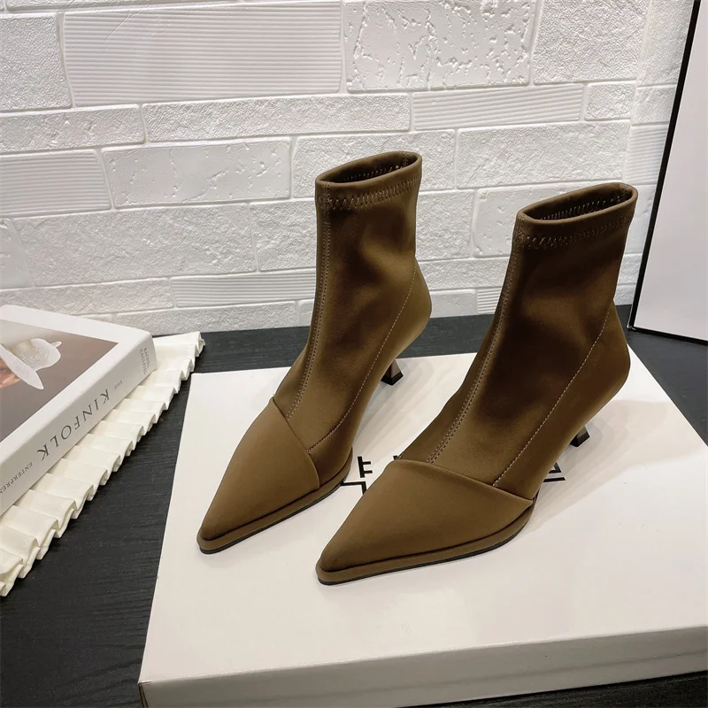 Breakj Breakj Silk Satin Sleeve Tip-Headed Short Boots Women 2025 Autumn And Winter New Fine And Elastic Boots Short-Shot Thin Boots
