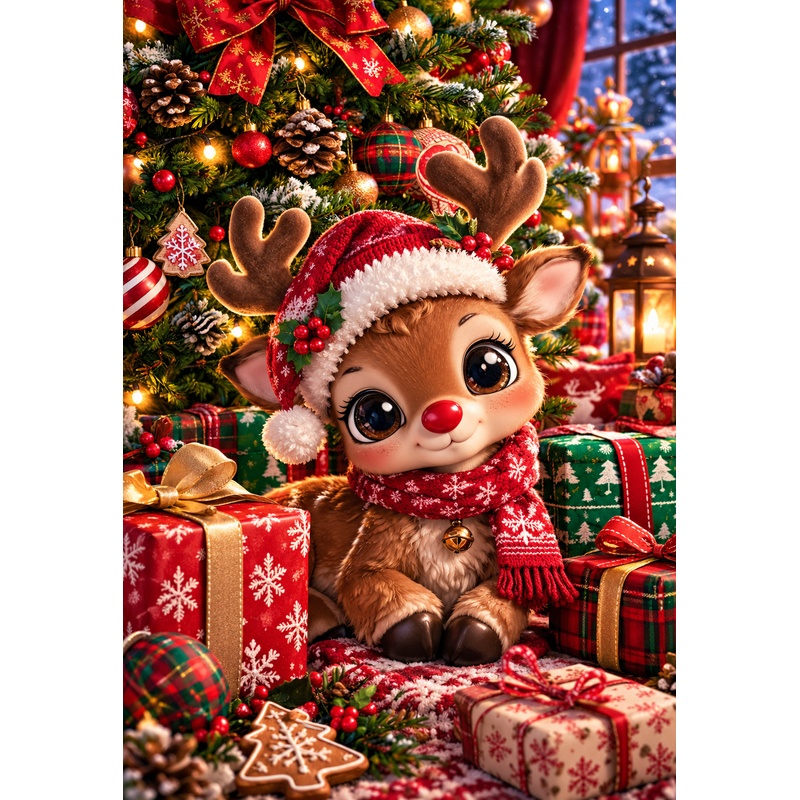 Jesbrilli Collaboration |Christmas Reindeer Gifts– Full Drill with AB & Fairy Dust Detail Highlights – Full Round/Square Diamond Painting (Velvet Cloth)
