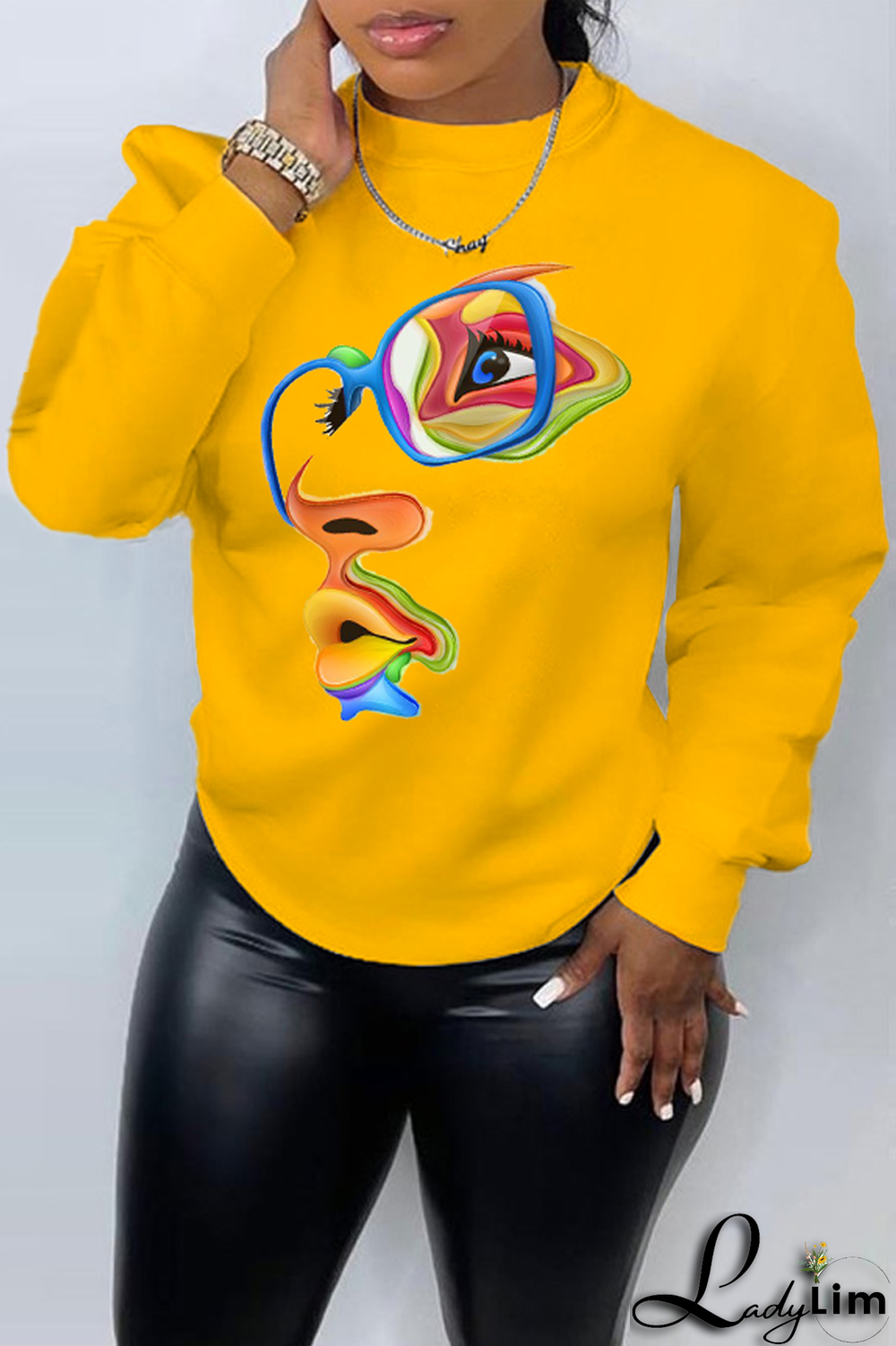 White Street Daily Print Patchwork O Neck Tops