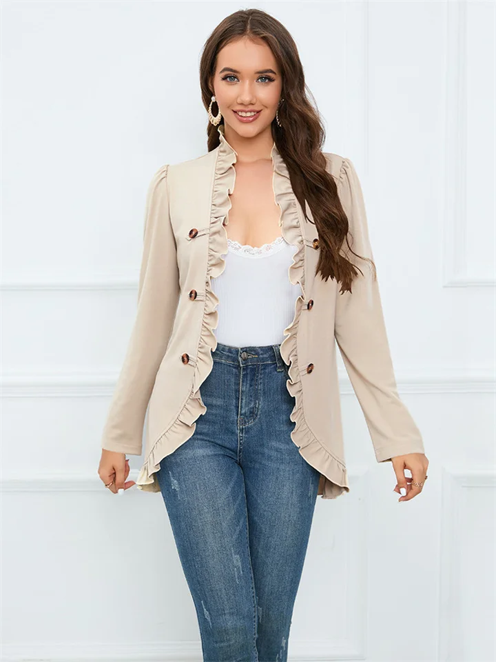 Fall and Winter New Women's Ruffled Lapel Button Small Jacket Long-sleeved Short Section Small Suit