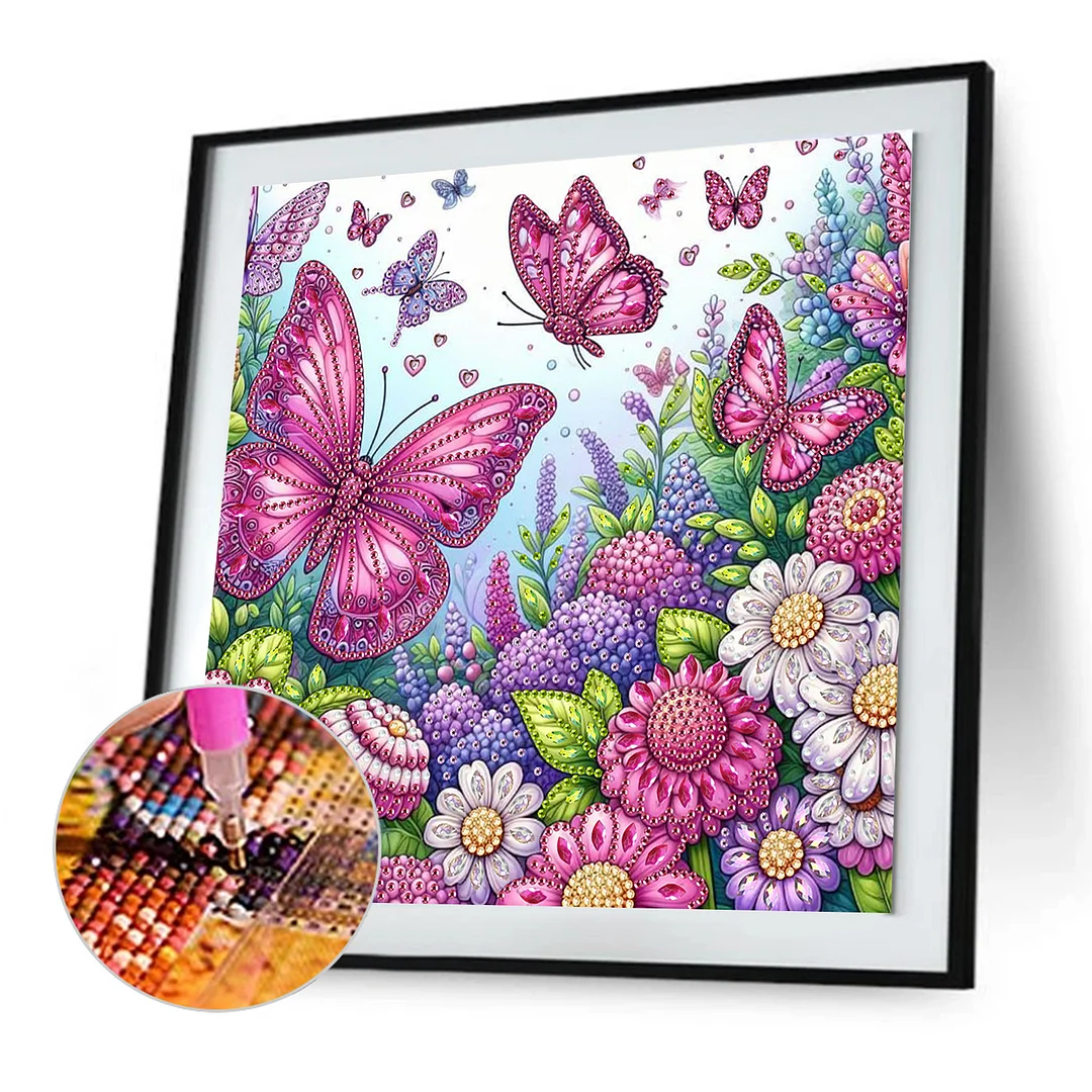 Pink Butterfly - Partial Special Shaped Drill Diamond Painting Kits (Canvas|30*30cm)