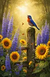Luxury AB Velvet Diamond Painting Kit - Birds and Sunflowers