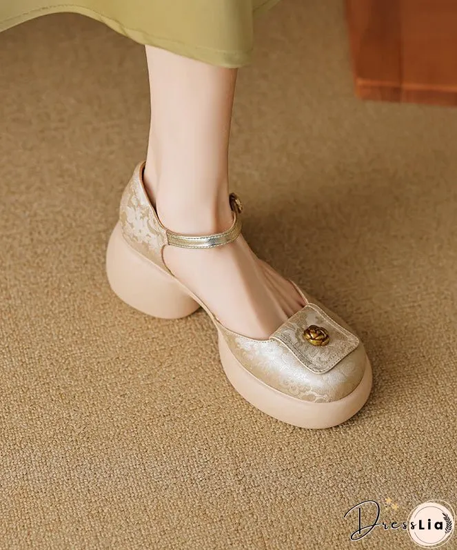 New Retro Green Embossed Buckle Strap Chunky Sandals