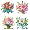 4Pcs Diamond Painting Brooch Diamond Painting Pins Jewelry Kit (Flower)