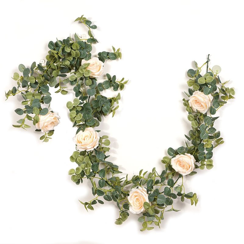 Artificial Rose Champagne Eucalyptus Garland Spring and Summer Garland