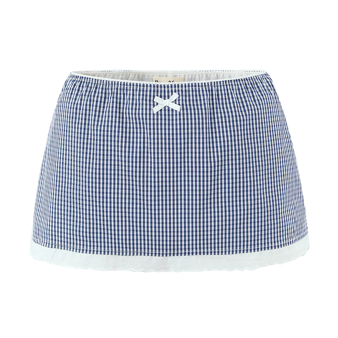 Nigikala Nigikala Women's Clothing 2025 Summer Splicing Lace Check-Shirt + Short Skirt Suit Women C27574/5F