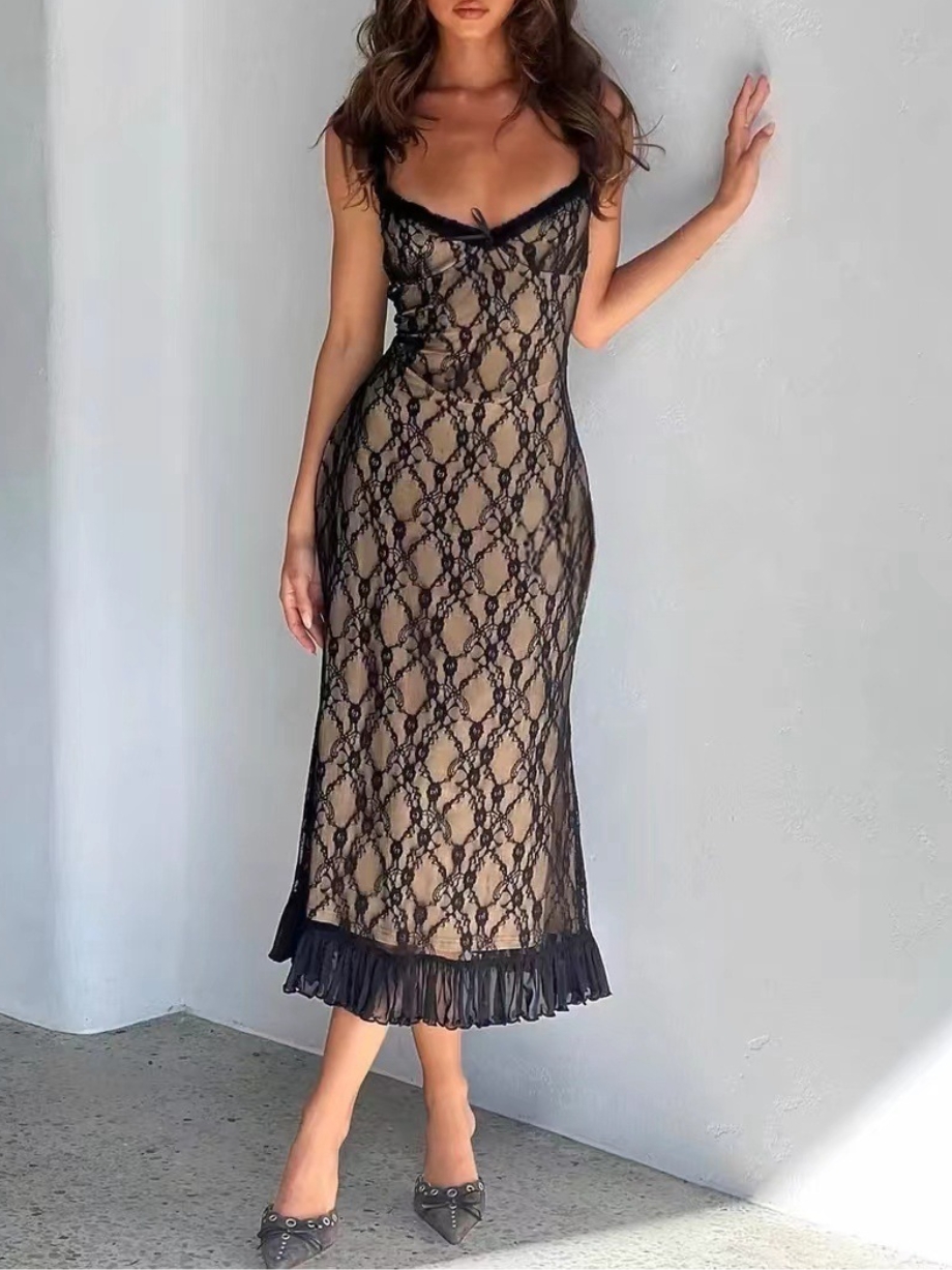 Elegant Lace Floral Bow Strap Hip Skirt | Oxredo Shop Ramadan Sale