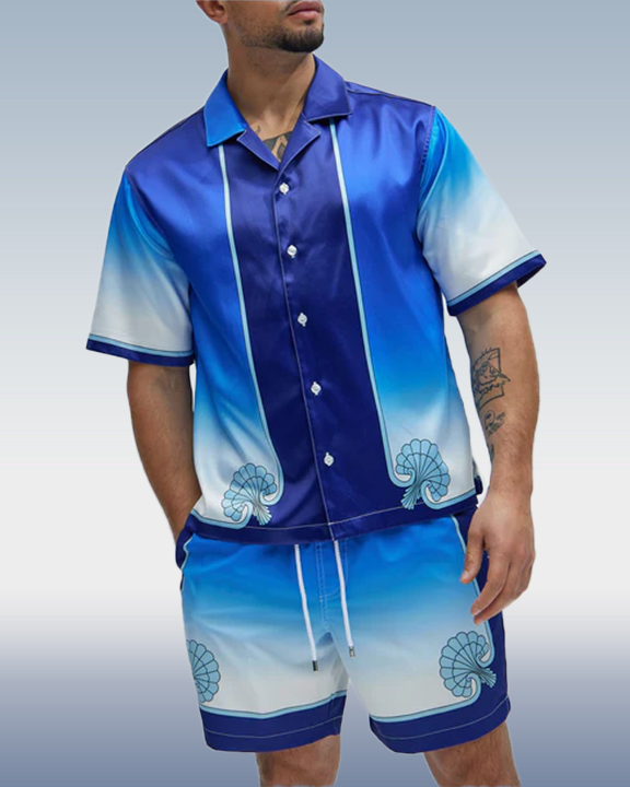 Men's Gorgeous Blue Gradient Short Walking Suits