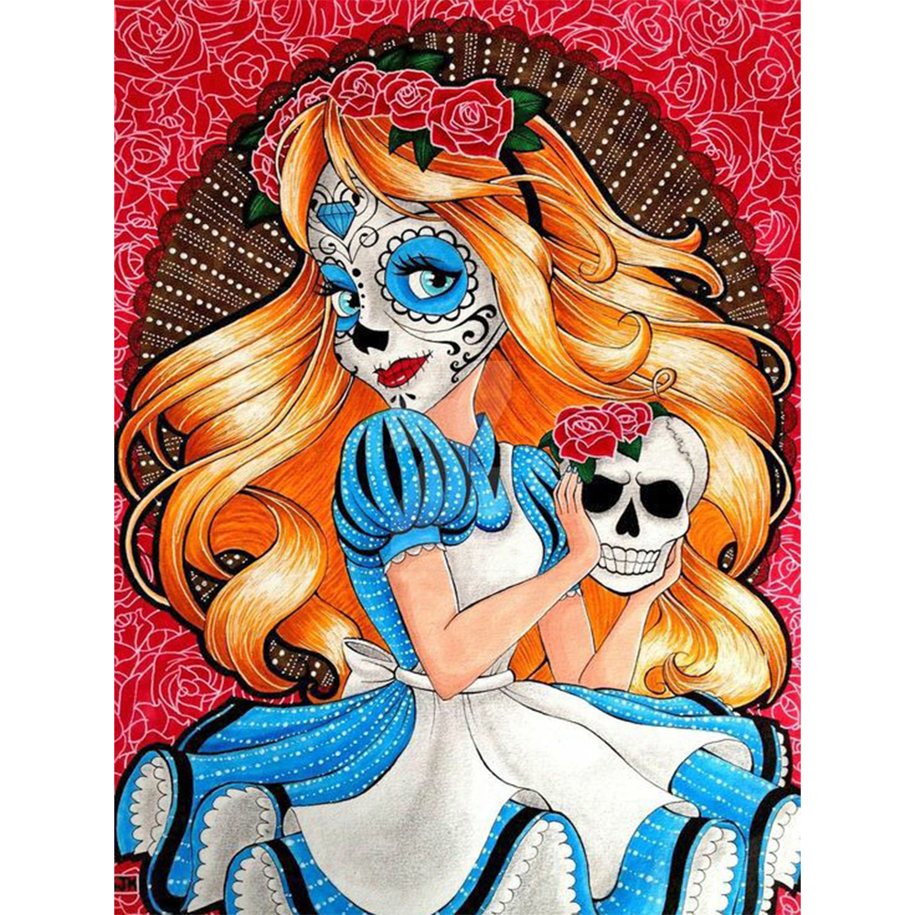 

30*40CM - Round Drill Diamond Painting - Skull Girl, 501 Original