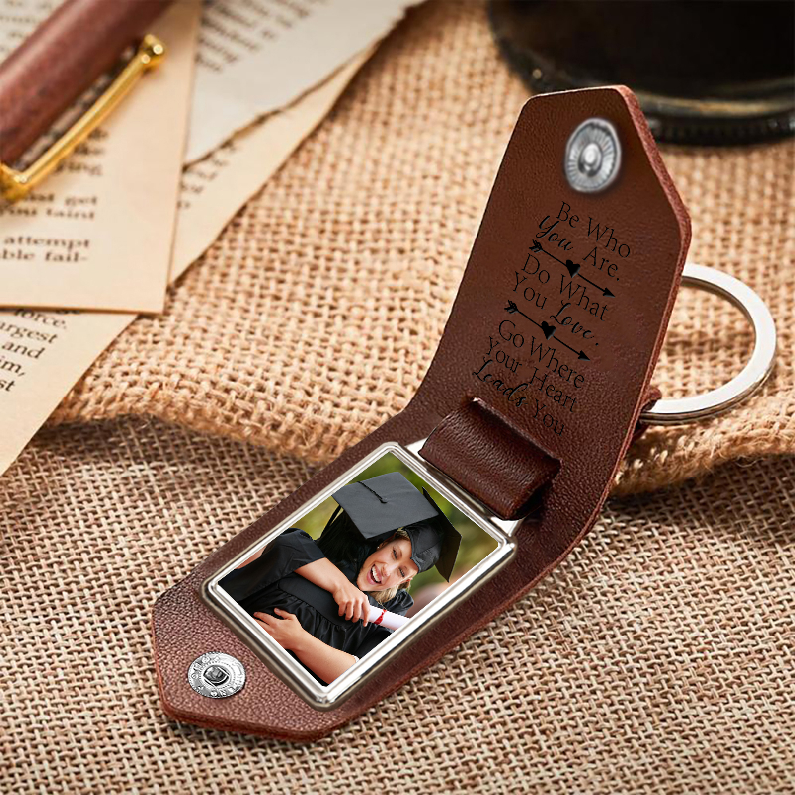 Personalised Graduation Leather Keychain Custom Name & Photo Keychain Graduation Gift - Be Who You Are-Jessemade AU