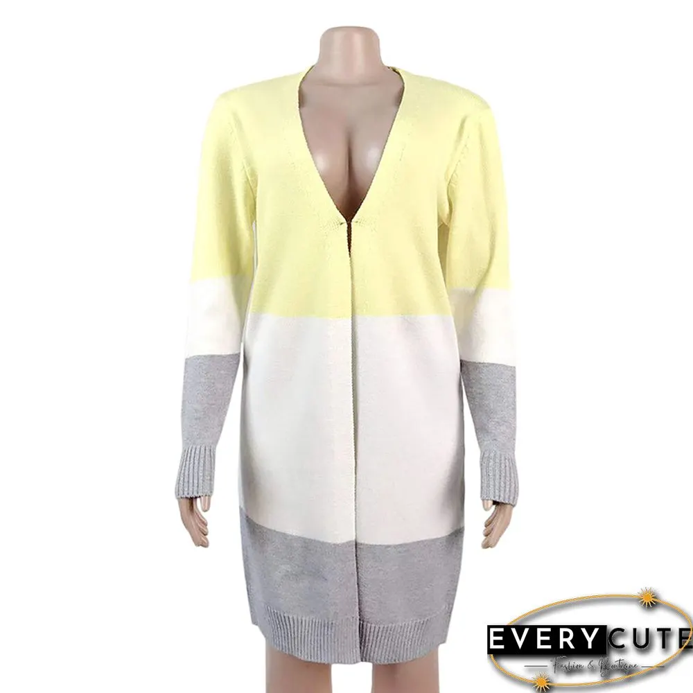 Yellow Color Block Knitted Cardigan