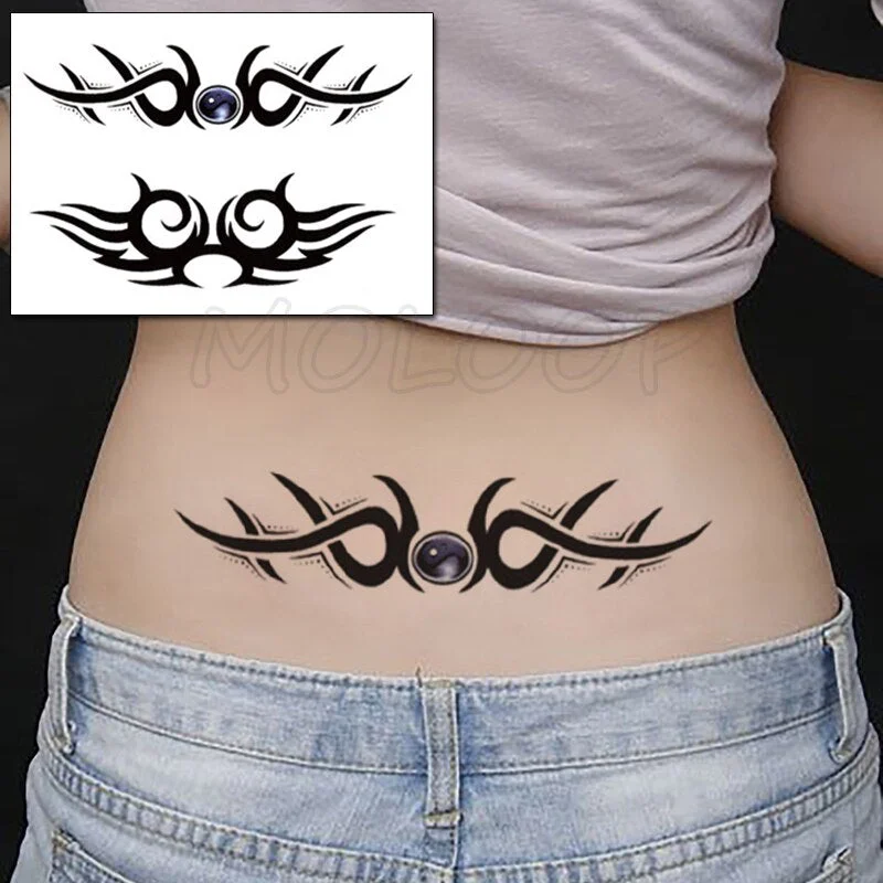 Waterproof Temporary Tattoo Sticker Totem Line Black Classical Tatoo Body Art Arm Leg Fake Tattoos Women/Men Girl 14.8*21 Cm