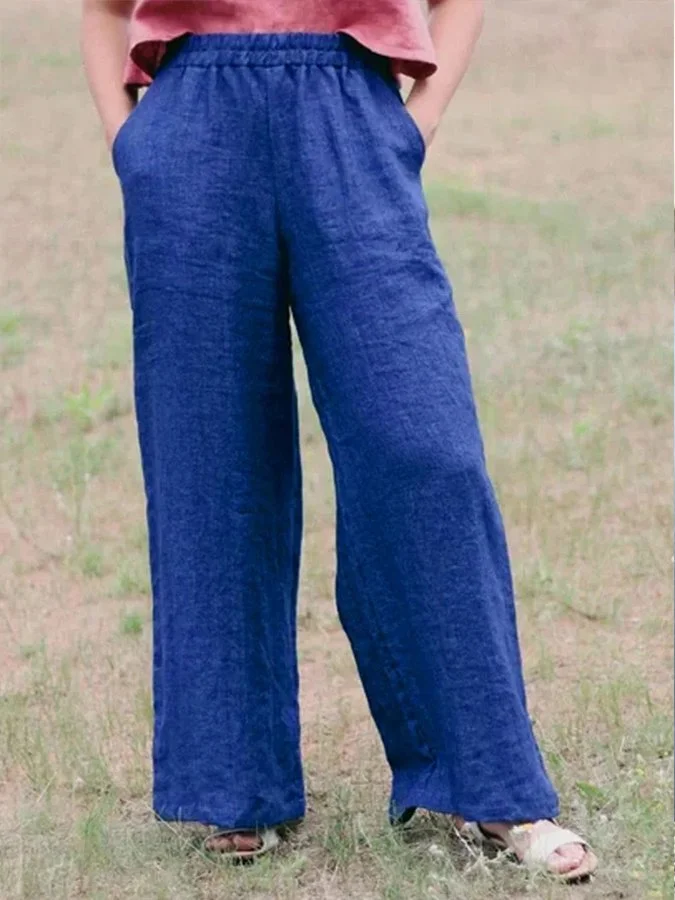 Women's Cotton Linen Pocket Loose Straight Casual Pants