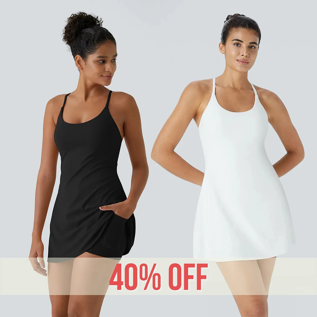 Women Workout Tennis Dress With Built In Bra Shorts 😍