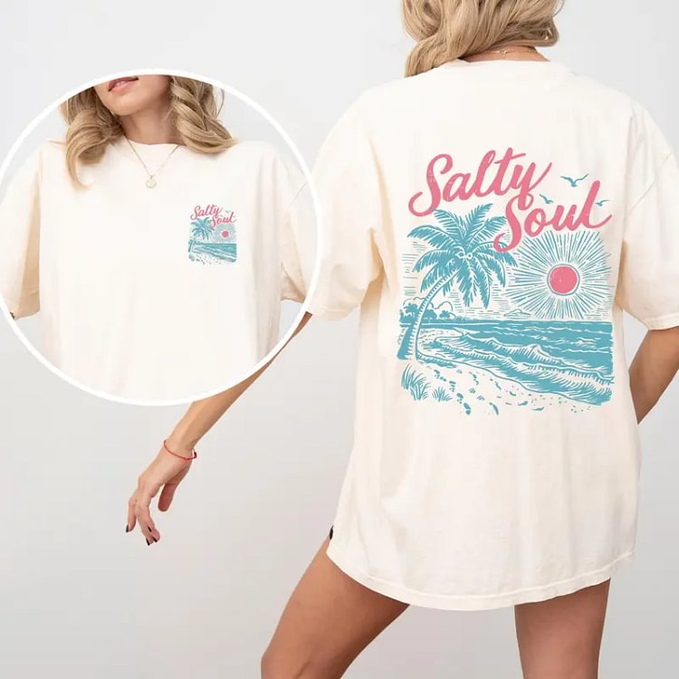 🌴 Salty Soul Beach Graphic Unisex Oversized Vacation T-Shirt Multiple Colors
