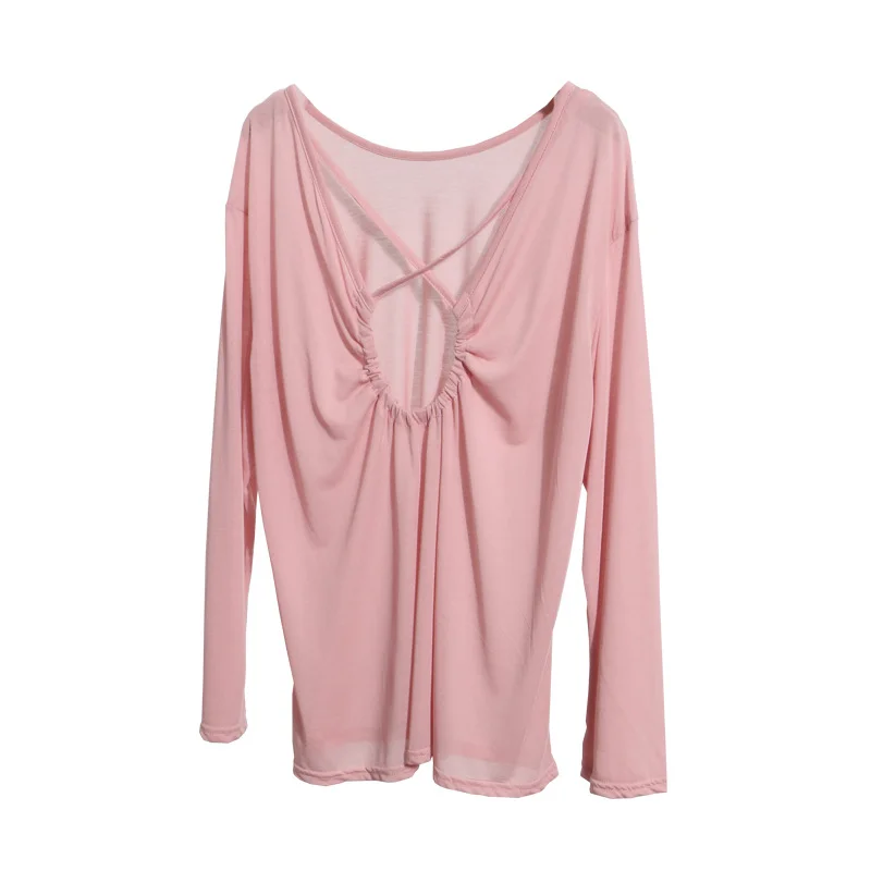 Brownm Real Shot Tiansi Mask Bare Back Long Sleeve Sunscreen Back Cross-Section Thin T-Shirt Shirt Top Woman 85830