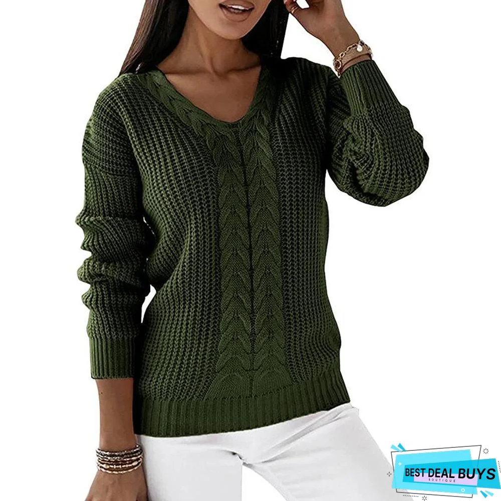 V-neck Sweater Ladies Fashion Knitted Top