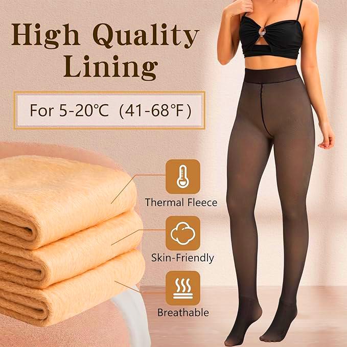 EOJN Women's Fleece Lined Tights Fake Translucent Warm Thermal Pantyhose Sheer Thick Leggings Ladies Under Dress for Winter with Plush Inner Layer,High quality Tights,Soft and Breathable,5 Colours,Normal and Plus size,Stretchy,Everyday,Minimalist,Slim.
