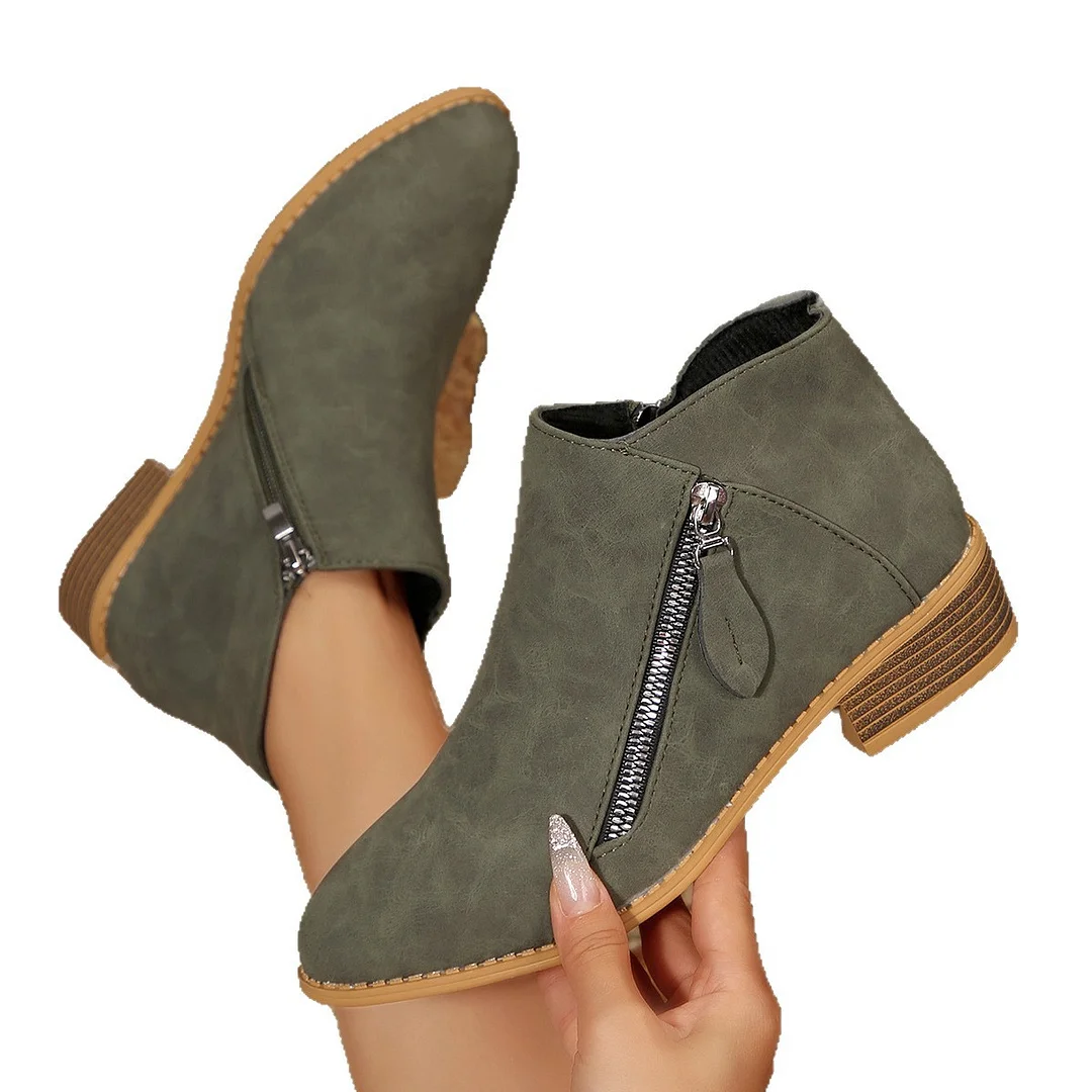 Breakj Breakj New Autumn And Winter Women Thick And Pointed Short Boots Large Size Side Zipper Pure Color Wear Short Boots