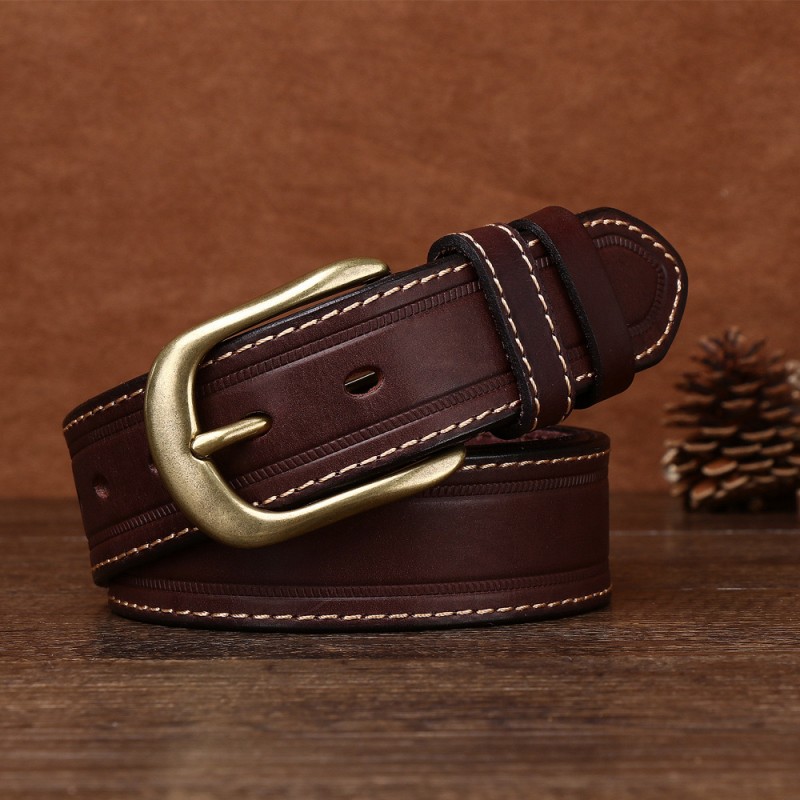 2024 New Retro Leather Brass Buckle Casual Men's Belt DANRRIO.COM DANRRIO