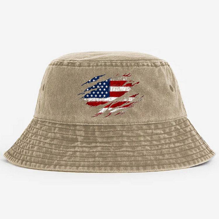 Distressed American Flag Print Bucket Hat