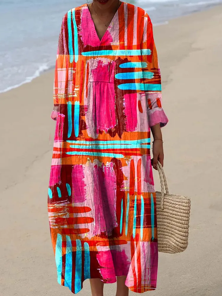 Women's Abstract Pattern Art Print Cotton Dress