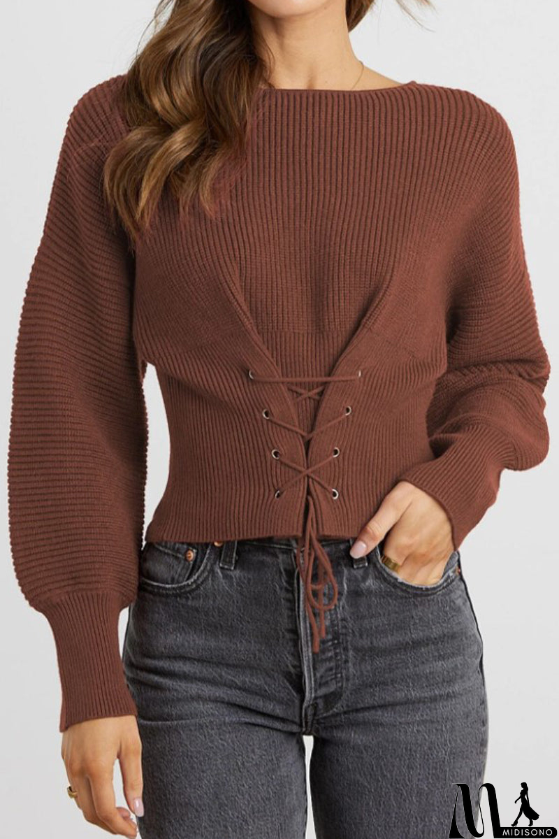 MidiSono - Casual Simplicity Solid Bandage O Neck Tops