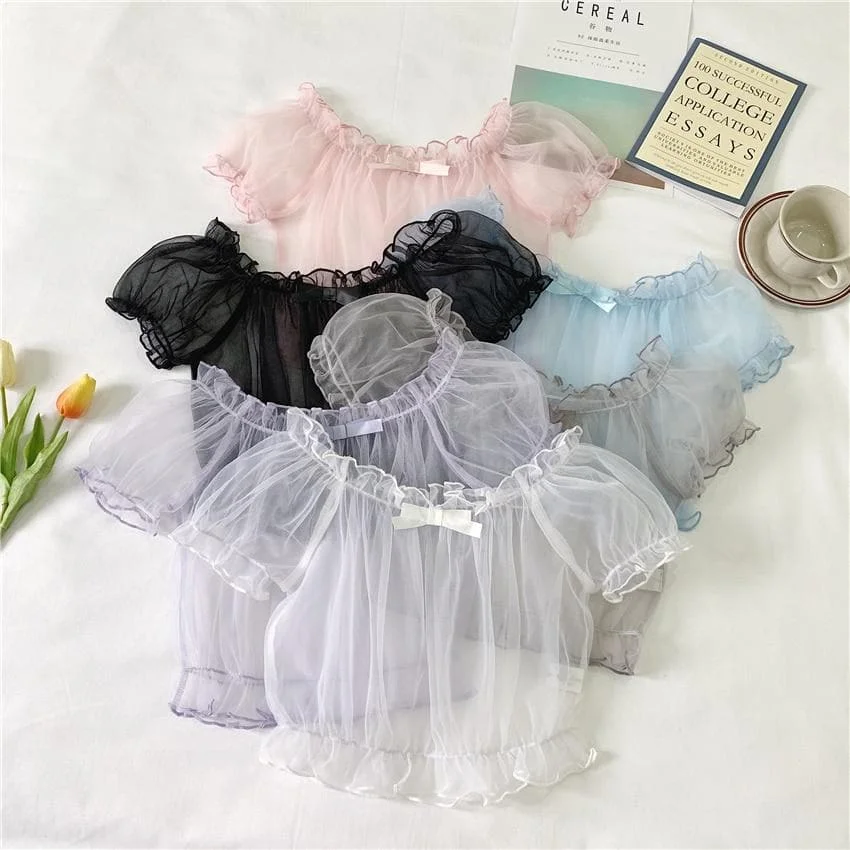 Sheer Fairy Larme Ruffle Top with Bow SP14187