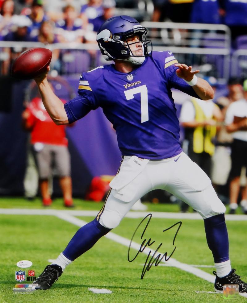 Case Keenum Autographed Vikings 16x20 About to Pass PF Photo Poster painting- JSA W Auth *Black