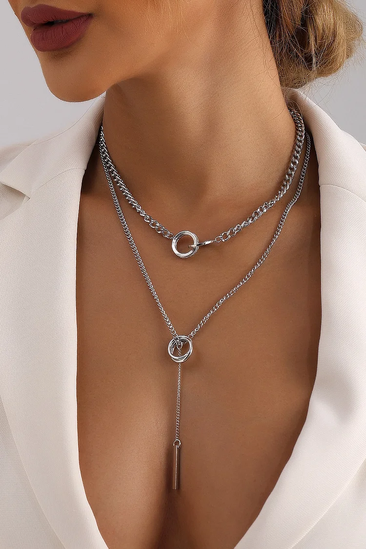 Party Double Round Pendant Layered Chain Necklace 2024 - Xpluswear