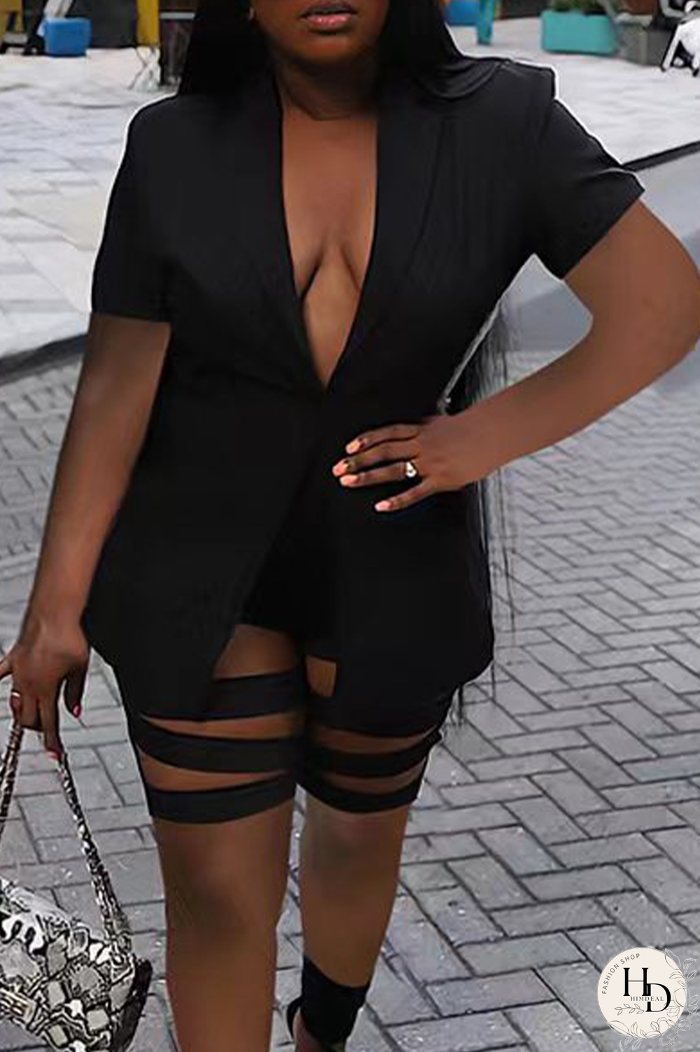 Red Sexy Solid Ripped Turndown Collar Short Sleeve Two Pieces