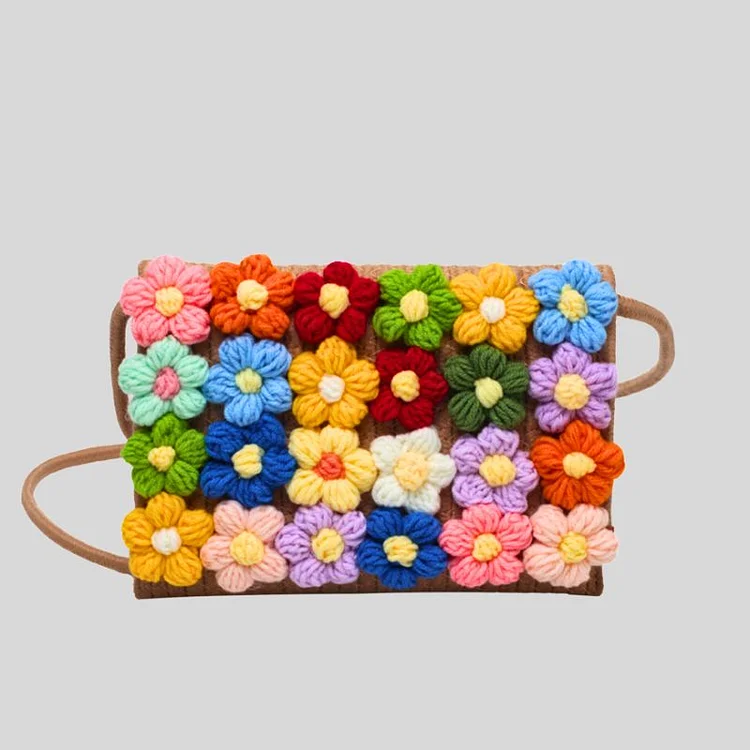 Lulusnow Handmade Multicolor Flower Crochet Crossbody Bag
