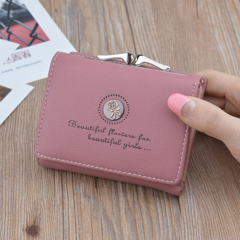 Simple Retro Wallet Women PU Leather Short Student Small Wallet Fashion Flower Mini Wallet Women Coin Purse Luxury Design Clutch