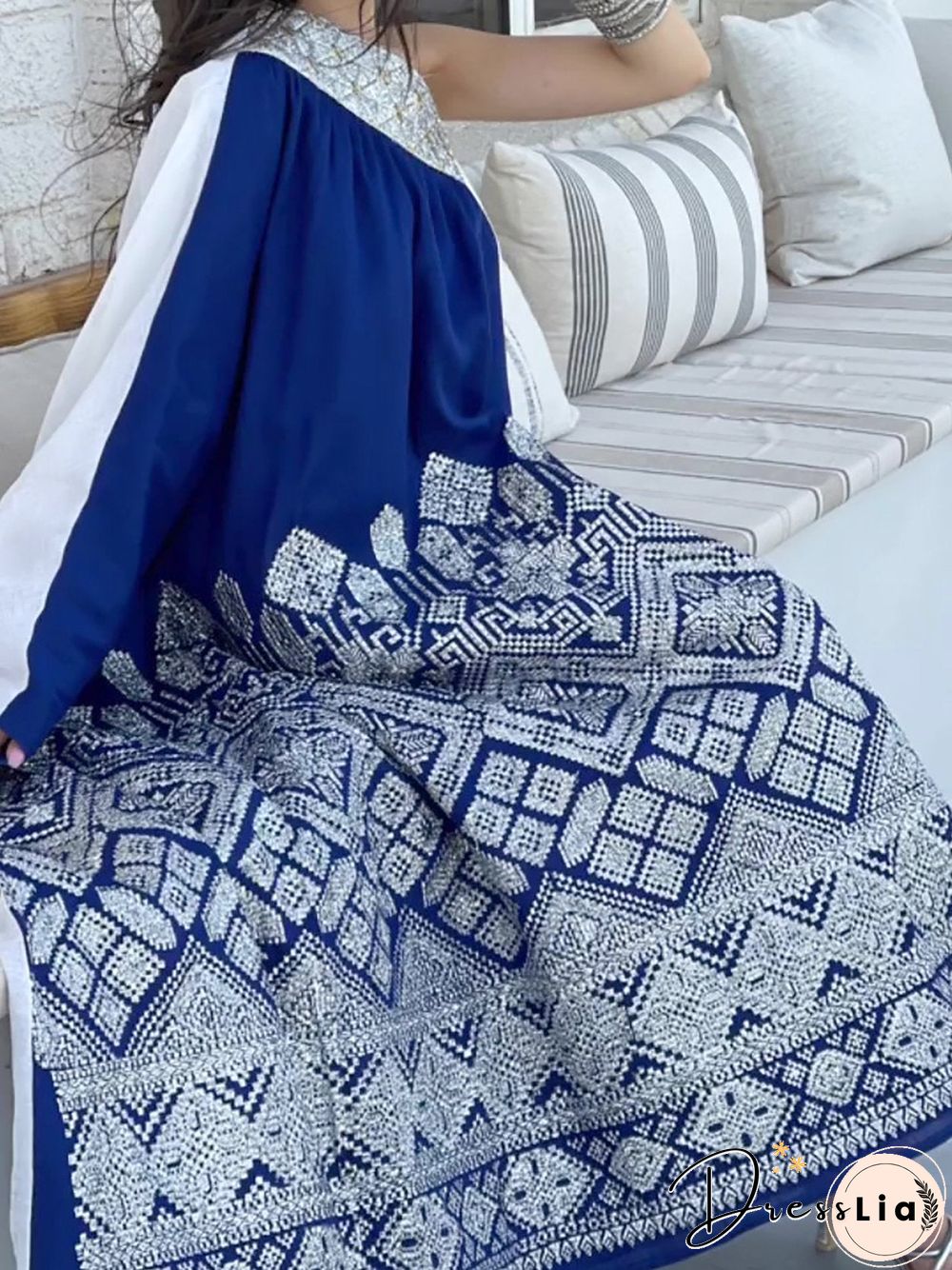 One Shoulder Blue&White Joint Dress