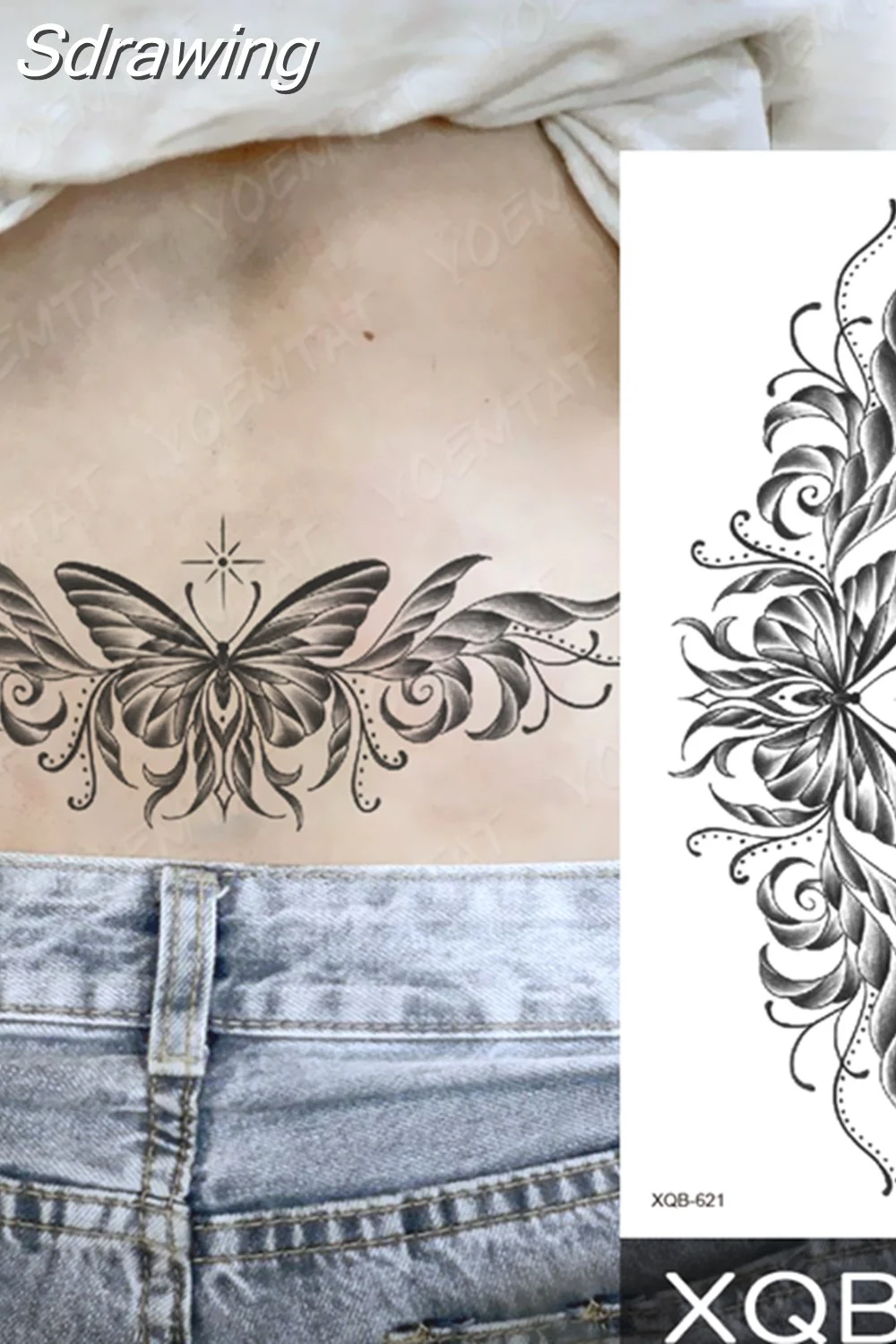 Sdrawing Temporary Tattoo Sticker Butterfly Flower Totem Flash Tatto Y2k Style Body Art Arm Leg Waist Fake Tatoo Men Women