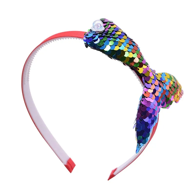1Pc Sequin Mermaid Headband Baby Girls Hair Accessories Handmade Rainbow Kids Hairband Little Mermaid Party Supplies Headdress