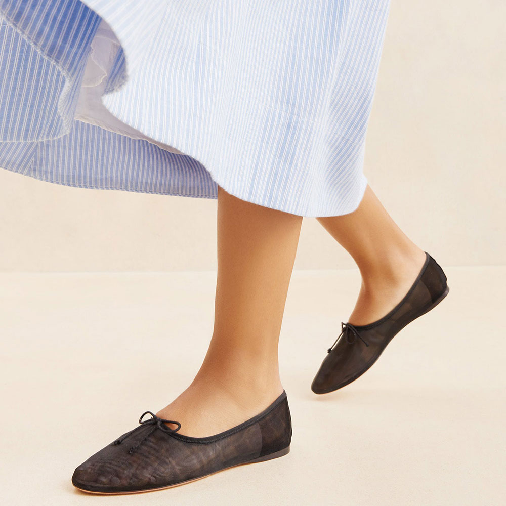 Black Mesh Round Toe Flat Bow Inlay Sophisticated Ballet Shoes Nicepairs