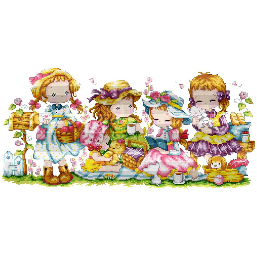 

Happy Girl - 14CT Stamped Cross Stitch - 54*29cm, 501 Original
