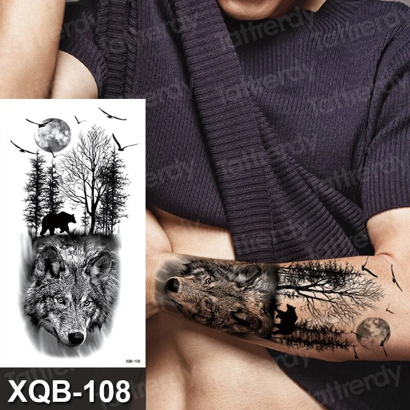 Waterproof Temporary Tattoo Sticker Lion King Crown Cross Tiger Pattern Fake Tatto Flash Tatoo Black Body Art for Kids Women Men