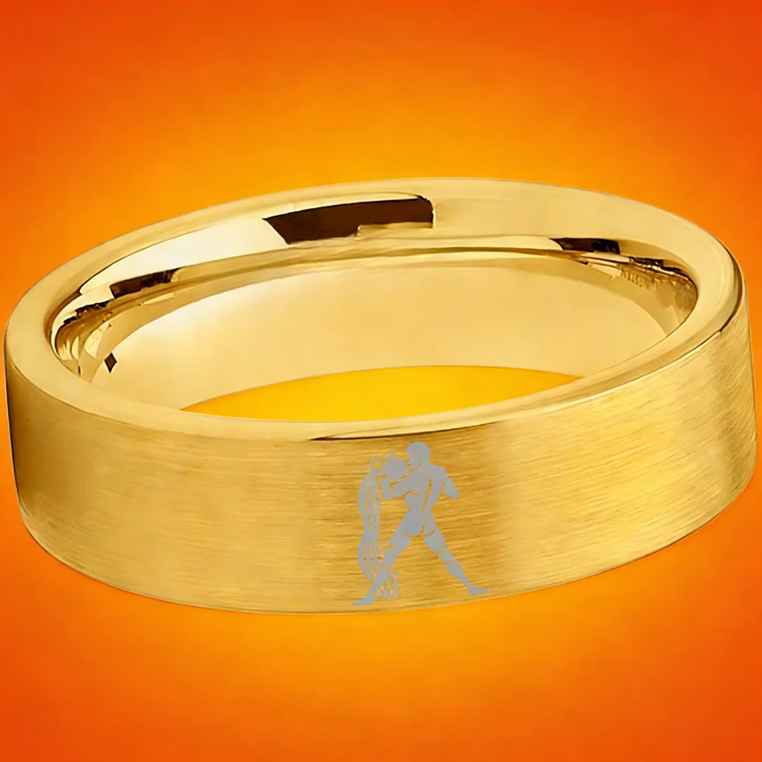 Flat Aquarius Tungsten Wedding Band Tungsten Ring Gold Comfort fit for Womens or Mens 4MM 6MM 8MM Width
