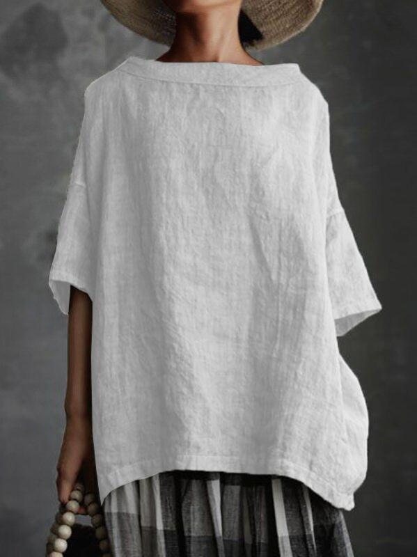 Casual Cotton Solid Shirts & Tops Linen
