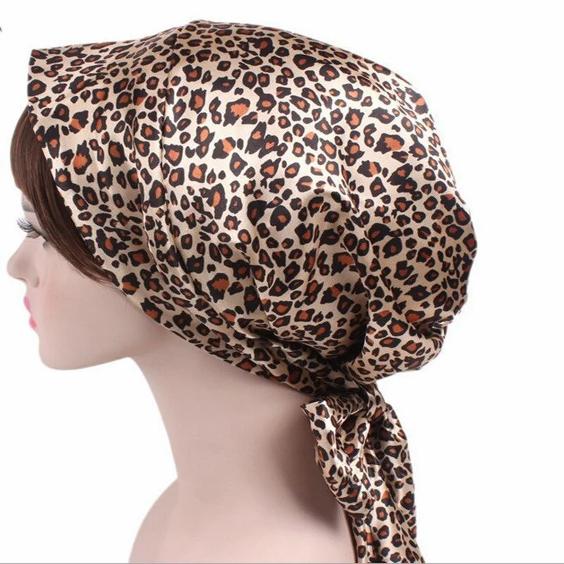 New Soft Silk Women Night Sleep Head Wear Shower Wrap Cap Adjustable Ladies Long Hair Care Bonnet Scraf Satin Hat Accessories