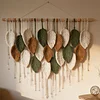 (Finished Product)Bohemian Handmade Leaf Wall Art No Drilling Handmade Craft Macrame Wall Decor Handmade Woven Leaf Tapestry for Apartment Living Room Bedroom Nursery Backdrop