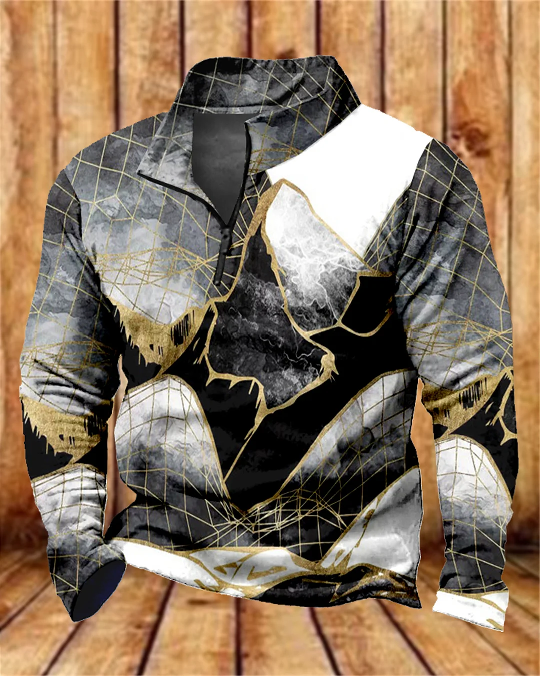 Suitmens Men's Geometric Art Mountain Zipper Hooded 00426