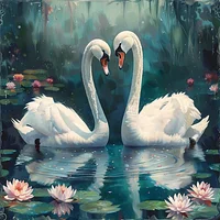 Swan Love in Bloom - Diamond Painting