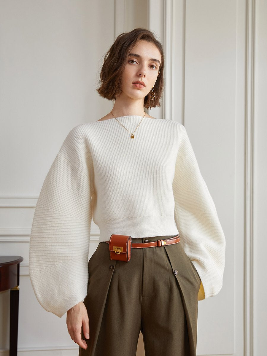 One-Shoulder Sweater Sith Curved Sleeves